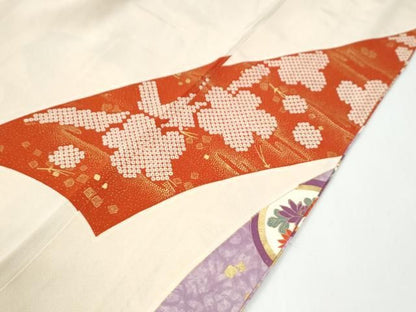 平和屋着物●訪問着　駒刺繍　地紙御所車飛鶴松竹梅花文　金彩　正絹　逸品　CABM4603yc
