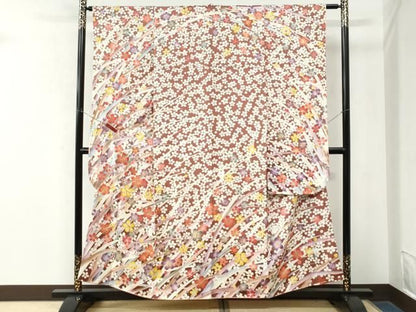 平和屋着物●紫綬褒章　巨匠『岩田専太郎』　振袖　駒刺繍　枝花文　金彩　正絹　逸品　CABM4604yc