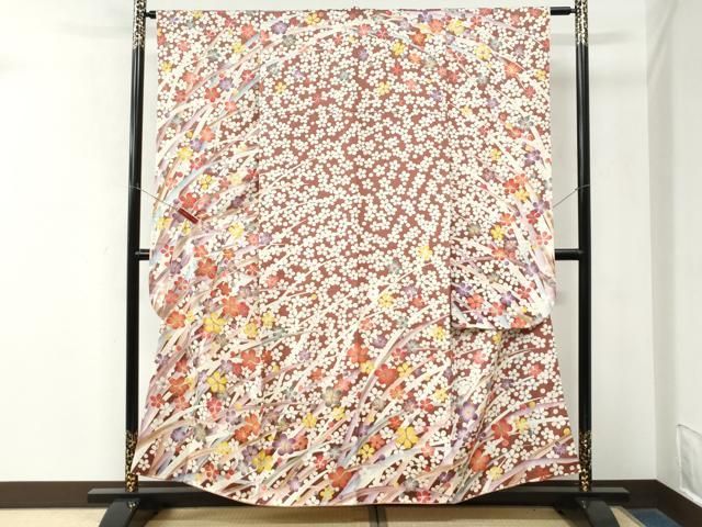 平和屋着物●紫綬褒章　巨匠『岩田専太郎』　振袖　駒刺繍　枝花文　金彩　正絹　逸品　CABM4604yc