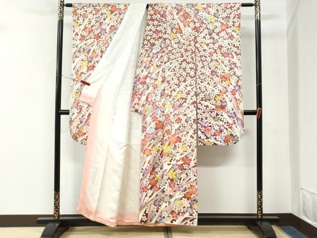 平和屋着物●紫綬褒章　巨匠『岩田専太郎』　振袖　駒刺繍　枝花文　金彩　正絹　逸品　CABM4604yc