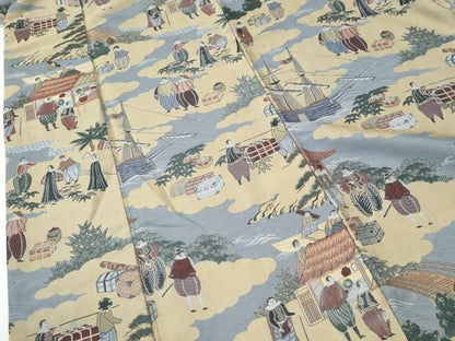 平和屋着物●上質なお召　西洋人物風景文　正絹　逸品　CABM4605yc