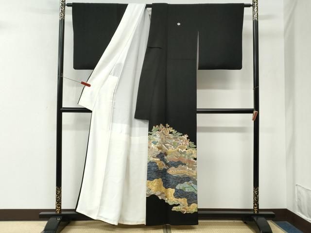 平和屋着物●森青山　黒留袖　人物風景文　金彩　正絹　逸品　CABM4612yc