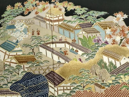 平和屋着物●森青山　黒留袖　人物風景文　金彩　正絹　逸品　CABM4612yc