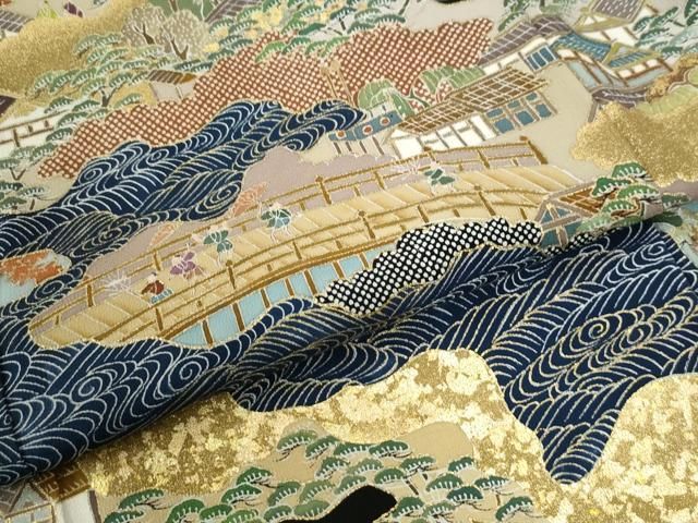 平和屋着物●森青山　黒留袖　人物風景文　金彩　正絹　逸品　CABM4612yc