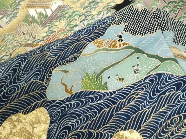 平和屋着物●森青山　黒留袖　人物風景文　金彩　正絹　逸品　CABM4612yc
