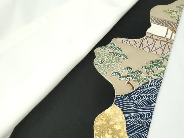 平和屋着物●森青山　黒留袖　人物風景文　金彩　正絹　逸品　CABM4612yc