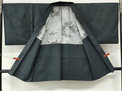 平和屋着物●男性　本場大島紬　アンサンブル　一元絣　羽裏：龍　正絹　逸品　CABM4618yc