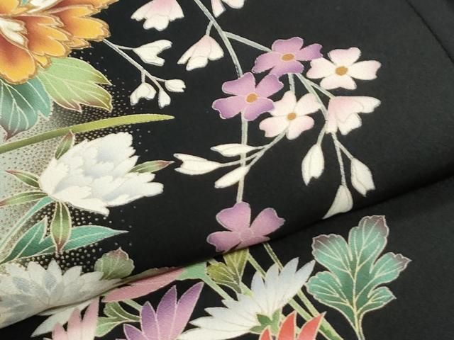 平和屋着物●豪華黒留袖　流水陶器牡丹花文　金彩　正絹　逸品　CABM4621yc