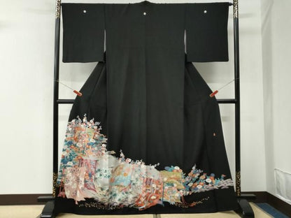 平和屋着物●本加賀友禅作家　西村央　黒留袖　几帳風景草花文　さが美扱い　正絹　逸品　CABM4622yc