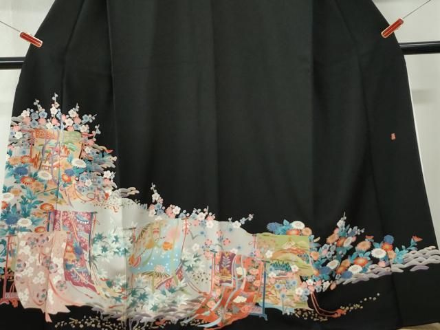 平和屋着物●本加賀友禅作家　西村央　黒留袖　几帳風景草花文　さが美扱い　正絹　逸品　CABM4622yc