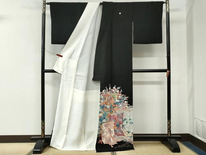 平和屋着物●本加賀友禅作家　西村央　黒留袖　几帳風景草花文　さが美扱い　正絹　逸品　CABM4622yc