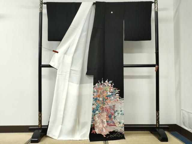 平和屋着物●本加賀友禅作家　西村央　黒留袖　几帳風景草花文　さが美扱い　正絹　逸品　CABM4622yc