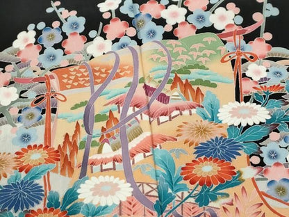 平和屋着物●本加賀友禅作家　西村央　黒留袖　几帳風景草花文　さが美扱い　正絹　逸品　CABM4622yc