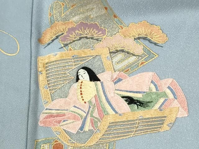 平和屋着物●豪華色留袖　刺繍　短冊人物檜扇吉祥花文　暈し染め　金彩　正絹　逸品　CABM4623yc