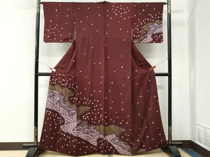 平和屋着物●訪問着　絞り　立波草花文　金彩　正絹　逸品　CABM4626yc