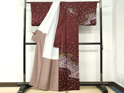 平和屋着物●訪問着　絞り　立波草花文　金彩　正絹　逸品　CABM4626yc