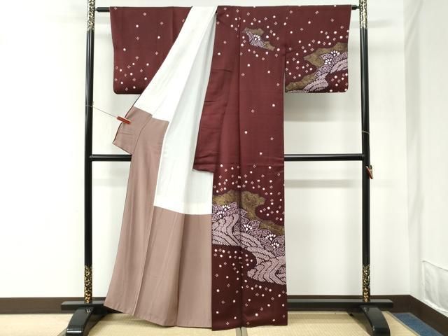 平和屋着物●訪問着　絞り　立波草花文　金彩　正絹　逸品　CABM4626yc