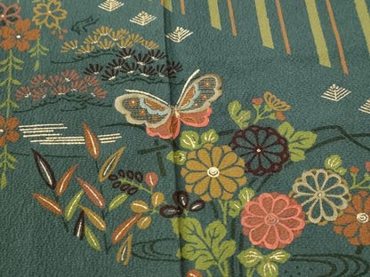 平和屋着物●訪問着　刺繍　網目花蝶文　正絹　逸品　CABM4627yc