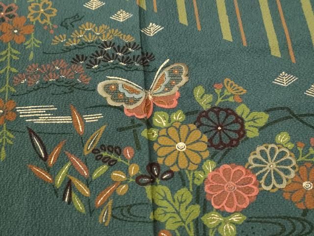 平和屋着物●訪問着　刺繍　網目花蝶文　正絹　逸品　CABM4627yc
