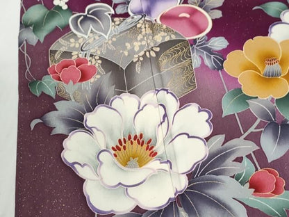 平和屋着物●豪華振袖　文箱万寿菊牡丹花文　暈し染め　金彩　正絹　逸品　CABM4629yc