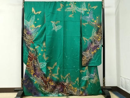平和屋着物●豪華振袖　舞蝶文　暈し染め　金彩　正絹　逸品　CABM4632yc