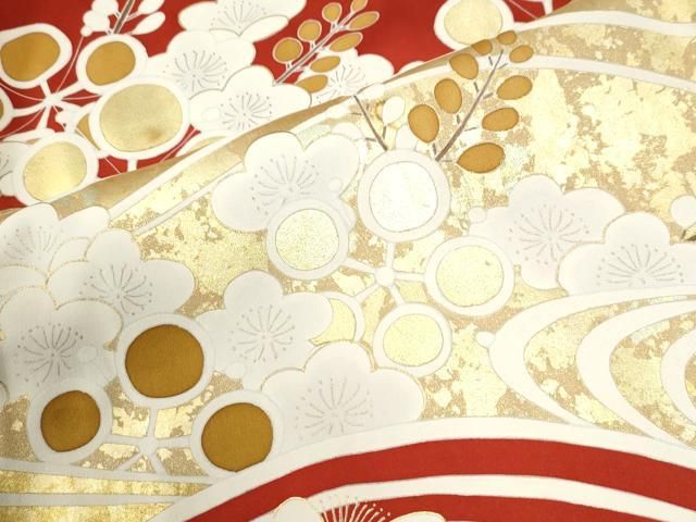 平和屋着物●豪華振袖　駒刺繍　流水枝梅文　金彩　正絹　逸品　CABM4634yc