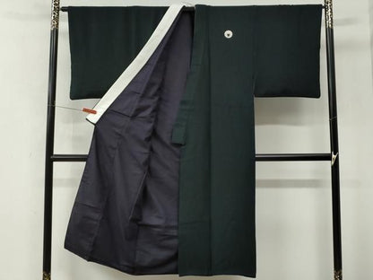 平和屋着物●男性　黒紋付　羽織セット　羽裏：飛鶴京風景文　正絹　逸品　CABM4636yc