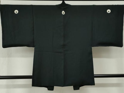 平和屋着物●男性　黒紋付　羽織セット　羽裏：飛鶴京風景文　正絹　逸品　CABM4636yc