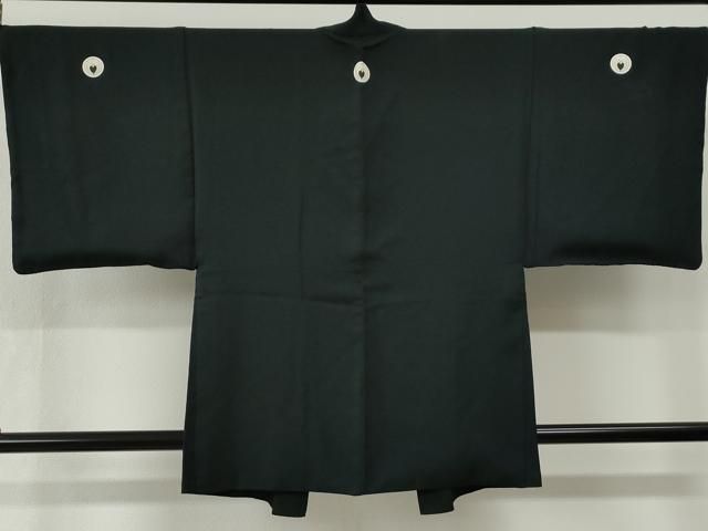 平和屋着物●男性　黒紋付　羽織セット　羽裏：飛鶴京風景文　正絹　逸品　CABM4636yc