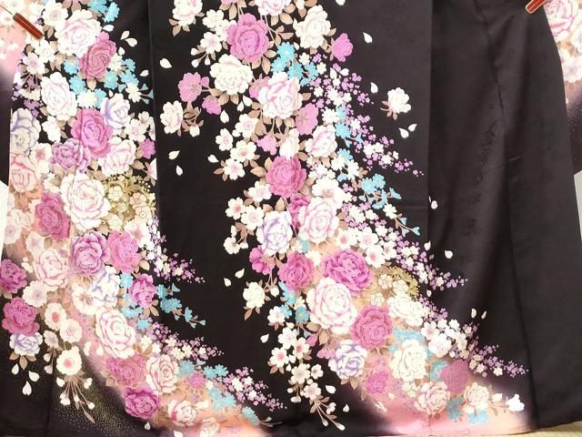 平和屋着物●豪華振袖・長襦袢セット　牡丹舞桜文　ラメ糸　ラインストーン　暈し染め　金彩　半衿刺繍　正絹　逸品　CABM4637yc
