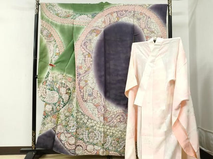 平和屋着物●豪華振袖・長襦袢セット　作家物　絞り　暈し染め　金通し地　正絹　逸品　CABM4639yc