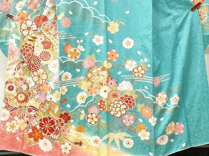 平和屋着物●豪華振袖・長襦袢セット　雪輪宝尽くし舞花文　暈し染め　金彩　正絹　逸品　CABM4640yc
