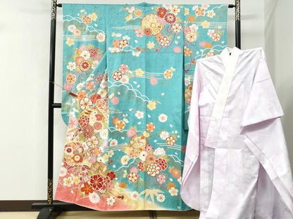 平和屋着物●豪華振袖・長襦袢セット　雪輪宝尽くし舞花文　暈し染め　金彩　正絹　逸品　CABM4640yc