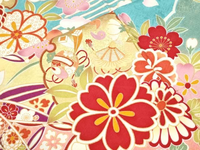 平和屋着物●豪華振袖・長襦袢セット　雪輪宝尽くし舞花文　暈し染め　金彩　正絹　逸品　CABM4640yc