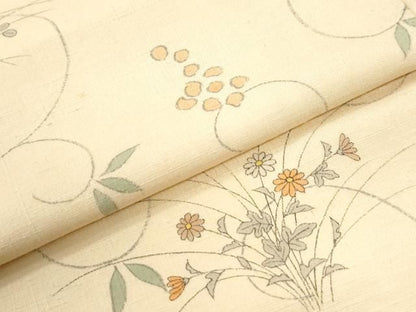 平和屋着物●訪問着　紬地　手描き　葡萄花唐草文　正絹　逸品　CABM4641yc