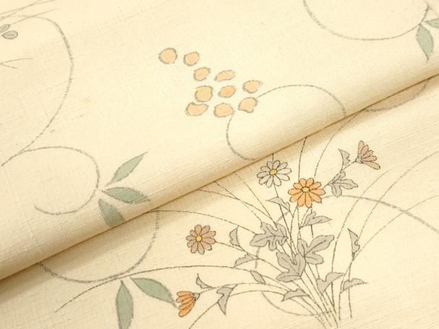 平和屋着物●訪問着　紬地　手描き　葡萄花唐草文　正絹　逸品　CABM4641yc