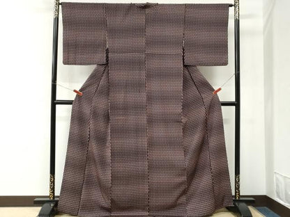 平和屋着物●上質な小紋　背抜き仕立て　幾何学文様　黒地　正絹　逸品　CABM4643yc