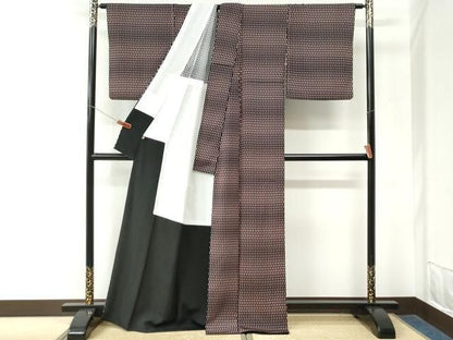 平和屋着物●上質な小紋　背抜き仕立て　幾何学文様　黒地　正絹　逸品　CABM4643yc