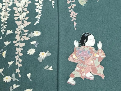 平和屋着物●訪問着　友禅　童子枝垂れ花文　正絹　逸品　CABM4658yc