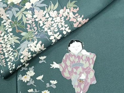 平和屋着物●訪問着　友禅　童子枝垂れ花文　正絹　逸品　CABM4658yc