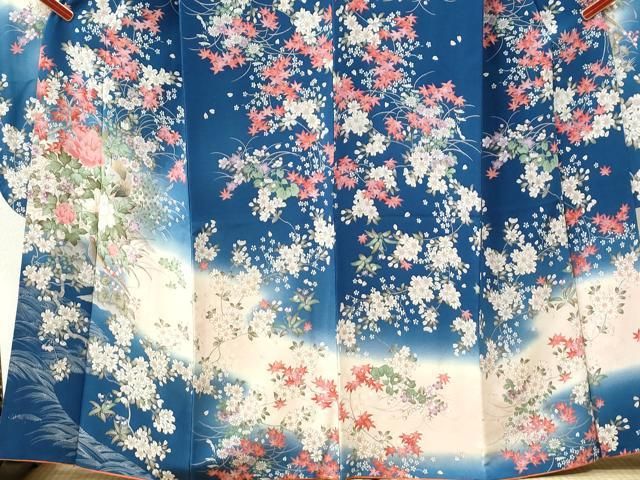 平和屋着物●豪華振袖　尾長鳥牡丹花文　暈し染め　金彩　鬼しぼ縮緬　正絹　逸品　CABM4662yc