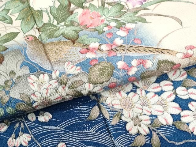 平和屋着物●豪華振袖　尾長鳥牡丹花文　暈し染め　金彩　鬼しぼ縮緬　正絹　逸品　CABM4662yc