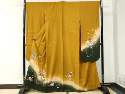 平和屋着物●豪華振袖　総刺繍　駒刺繍　毬牡丹舞桜文　暈し染め　金糸　正絹　逸品　CABM4663yc