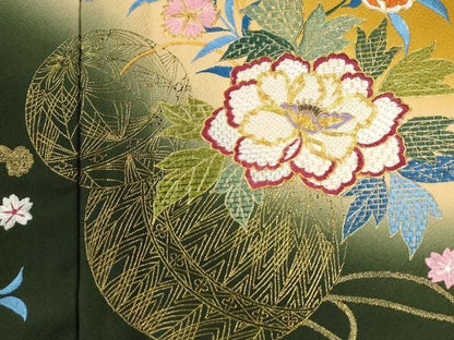 平和屋着物●豪華振袖　総刺繍　駒刺繍　毬牡丹舞桜文　暈し染め　金糸　正絹　逸品　CABM4663yc