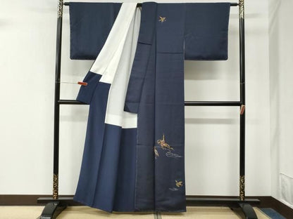 平和屋着物●訪問着　総駒刺繍　群鶴　ラメ糸　正絹　逸品　未使用　CABM4668yc