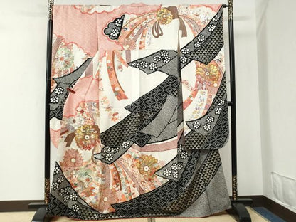 平和屋着物●豪華振袖　絞り　束ね熨斗吉祥舞花文　金銀彩　正絹　逸品　CABM4672yc