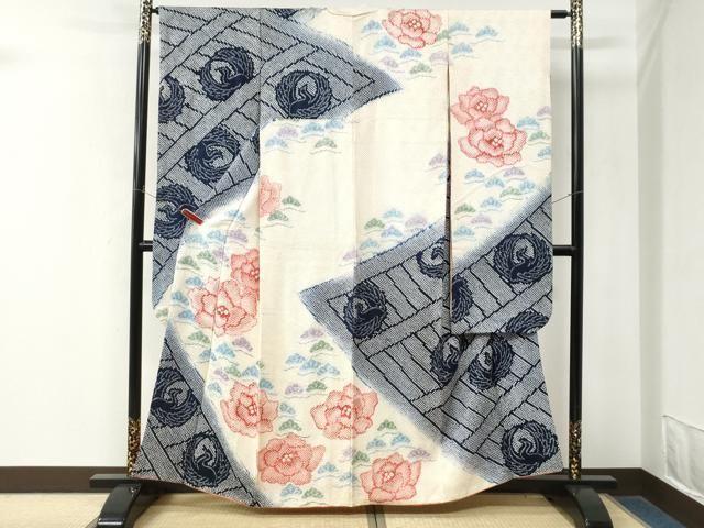 平和屋着物●豪華振袖　総絞り　牡丹飛鶴丸文　正絹　逸品　CABM4673yc