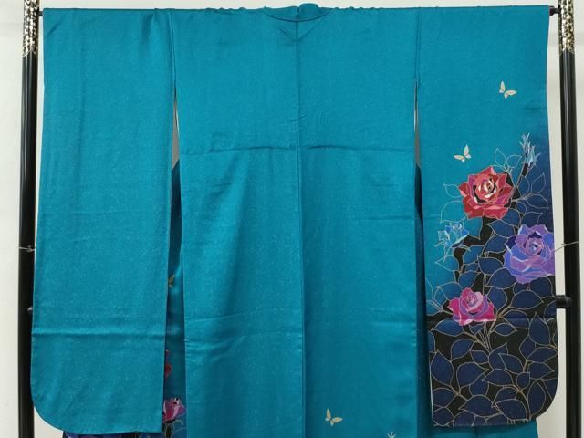 平和屋着物●豪華振袖　薔薇　花蝶文　暈し染め　銀通し地　正絹　逸品　CABM4674yc