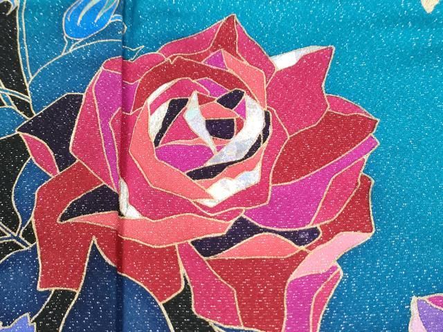 平和屋着物●豪華振袖　薔薇　花蝶文　暈し染め　銀通し地　正絹　逸品　CABM4674yc