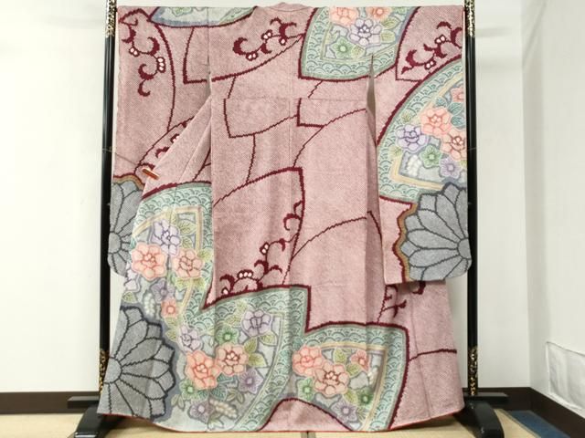 平和屋着物●名門　藤娘きぬたや・総絞り　振袖　青海波花唐草文　金彩　正絹　逸品　CABM4675yc